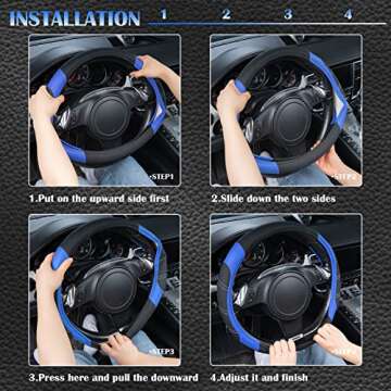 CAR PASS Line Rider Microfiber Leather Sporty Steering Wheel Cover Universal Fits for 95% Truck,SUV,Cars,14.5-15inch Anti-Slip Safety Comfortable Desgin (Black-Blue)
