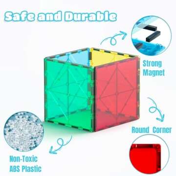 Bmag 4 Piece Magnetic Tiles Large Square, Magnet 3D Building Blocks Expansion Set for Kids, STEM Pre...