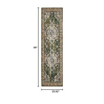 SAFAVIEH Monaco Collection Runner Rug - 2'2" x 8', Forest Green & Light Blue, Medallion Distressed D...