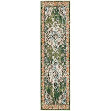 SAFAVIEH Monaco Collection Runner Rug - 2'2" x 8', Forest Green & Light Blue, Medallion Distressed Design, Non-Shedding & Easy Care, Ideal for High Traffic Areas in Living Room, Bedroom (MNC243F)