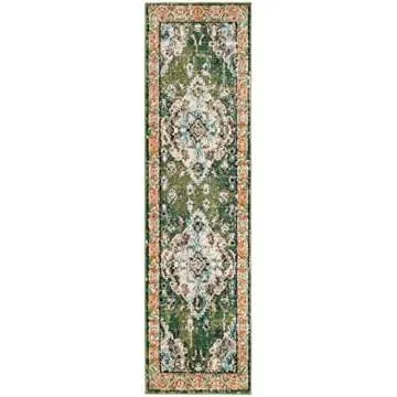 SAFAVIEH Monaco Collection Runner Rug - 2'2" x 8', Forest Green & Light Blue, Medallion Distressed Design, Non-Shedding & Easy Care, Ideal for High Traffic Areas in Living Room, Bedroom (MNC243F)