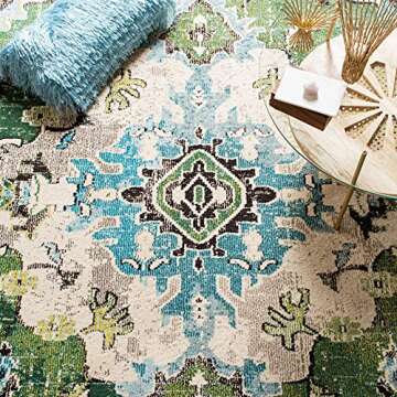 SAFAVIEH Monaco Collection Runner Rug - 2'2" x 8', Forest Green & Light Blue, Medallion Distressed Design, Non-Shedding & Easy Care, Ideal for High Traffic Areas in Living Room, Bedroom (MNC243F)