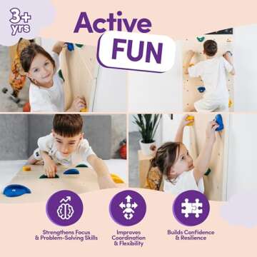 ComfyBumpy Rock Climbing Wall for Kids | Climbing Wall Set for Indoor Playground and Play Gym - Kids Climbing Toys Indoor Playset for Girls and Boys Playroom