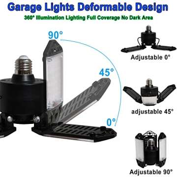 2Pack 80W LED Garage Light, 8000 Lumen Ceiling Lights with 3 Adjustable Panels, 6500K Daylight Light...