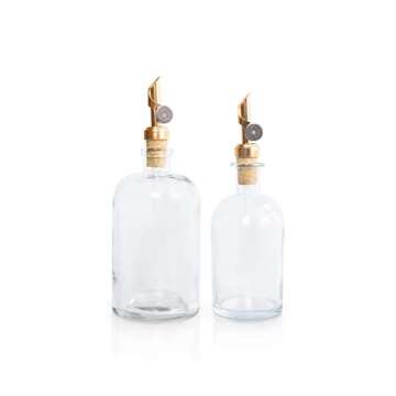 Rail19 Small Clear Glass Mouthwash Dispenser with Metal Pour Spout | Cooking Oil and Vinegar Dispenser - Perfect for The Bathroom, Kitchen and Tabletop, 8oz