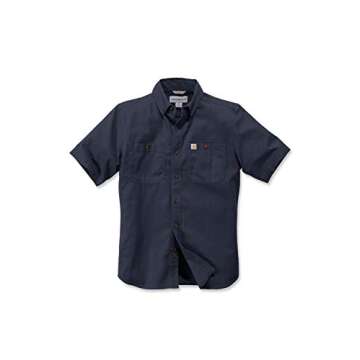 Carhartt mens Rugged Flex Rigby Short Sleeve (Big & Tall) Work Utility Button Down Shirt, Navy, X-Large Big Tall US