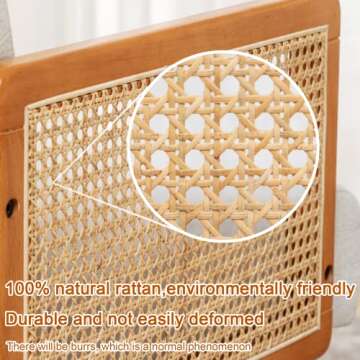 SHINEBOOM Accent Chair with Rattan Arms, Upholstered Mid Century Modern Chair for Bedroom Living Room Reading Chairs Rattan Armchair, Linen Comfy Lounge Chairs Side Chair, Beige