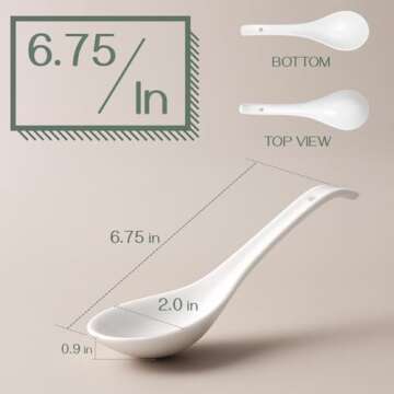 DOWAN Soup Spoons Spoon 6 Pieces, Ceramic Chinese Soup Spoons, Asian Soup Spoons, White Japanese Spo...