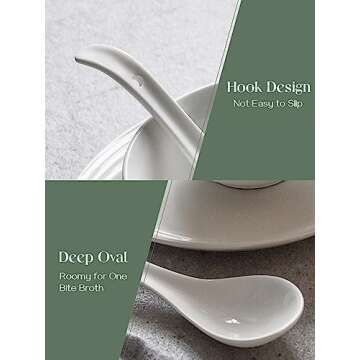 DOWAN Ceramic Soup Spoons - Perfect for Ramen and Pho