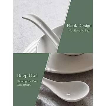 DOWAN Ceramic Soup Spoons - Perfect for Ramen and Pho