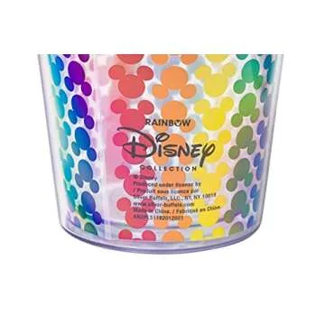 Silver Buffalo Disney Pride Rainbow Pattern Plastic Cold Cup w/Lid and Straw, 16-Ounce