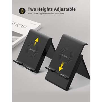 Lamicall Adjustable Tablet Stand Holder - Foldable Desktop Stand Charging Dock for Desk Compatible with iPad Air Mini Pro 9.7,12.9, Phone 12 Mini 11 XS Max XR X Plus S10 S9 S8 Smartphones (4-13”)
