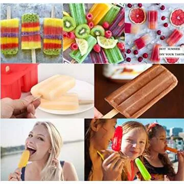Silicone Popsicles Molds, Homemade ICE Popsice Molds Food Grade BPA-Free with Popsicles Maker Sticks Popsicles Bags A Funnel, Popcycle Maker (Red-10 Cavity)