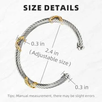 QIAOZILI Twisted Cable Wire Cuff Bracelet - Adjustable Steel Jewelry