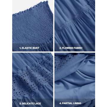 ZESICA Women's Summer Bohemian Strapless Off Shoulder Lace Trim Backless Flowy A Line Beach Long Maxi Dress,Blue,Small