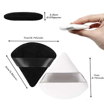 Triangle Powder Puff Makeup Puffs, 6 Pcs Ultra Soft Cotton Velour With Strap, Designed for Contouring,Under Eyes and Face Corners,Body Loose Powder Blending ​(White, Black)