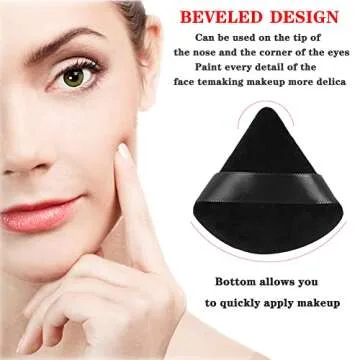 Triangle Powder Puff Makeup Puffs, 6 Pcs Ultra Soft Cotton Velour With Strap, Designed for Contouring,Under Eyes and Face Corners,Body Loose Powder Blending ​(White, Black)