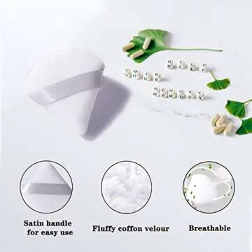 Triangle Powder Puff Makeup Puffs, 6 Pcs Ultra Soft Cotton Velour With Strap, Designed for Contouring,Under Eyes and Face Corners,Body Loose Powder Blending ​(White, Black)