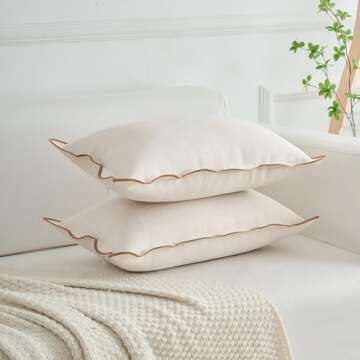 Mayler Yee Scalloped Throw Pillow Covers Set of 2 for Living Room, Soft Cotton & Cozy Linen, Boho Sy...