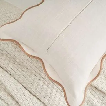 Mayler Yee Scalloped Throw Pillow Covers Set of 2 for Living Room, Soft Cotton & Cozy Linen, Boho Sytle Decorative Home (Beige & Khaki, 12x20 Inch)