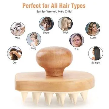 Scalp Massager Shampoo Brush, Wooden Wet and Dry Hair Scalp Care Brush, Shower Brush Scalp Scrubber Exfoliator with Soft Silicone Bristles for Dandruff Removal, Hair Growth (Beige)