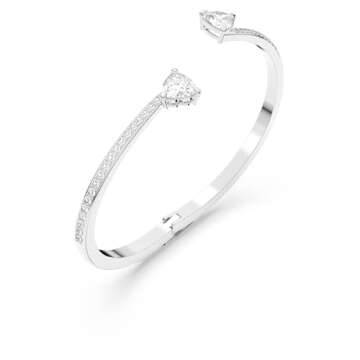 Swarovski Mesmera Bangle Bracelet, Heart-Shaped Clear Crystals on a Rhodium Finish Cuff, Size M, from the Attract Soul Collection
