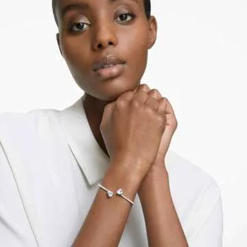Swarovski Mesmera Bangle Bracelet, Heart-Shaped Clear Crystals on a Rhodium Finish Cuff, Size M, from the Attract Soul Collection