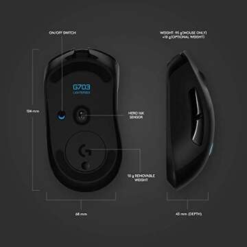 Logitech G703 Hero w/16K Sensor Lightspeed Wireless Gaming Mouse - Black (Renewed)