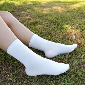 SERISIMPLE Women Thin Bamboo Socks Crew Lightweight Above Ankle Casual Dress Sock For Ladies Bootie Trouser 5 Pairs (White, Large)