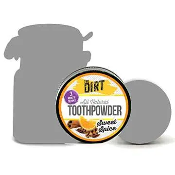 The Dirt - Remineralizing Tooth Powder, Natural Fluoride-Free Teeth Whitening Powder with Hydroxyapatite, Flouride & Gluten Free, Organic Vegan (Sweet Spice, 25g: 3 Month Supply)