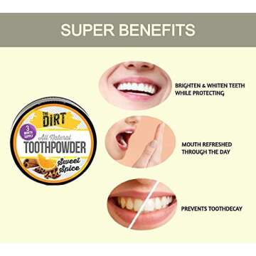 The Dirt - Remineralizing Tooth Powder, Natural Fluoride-Free Teeth Whitening Powder with Hydroxyapatite, Flouride & Gluten Free, Organic Vegan (Sweet Spice, 25g: 3 Month Supply)