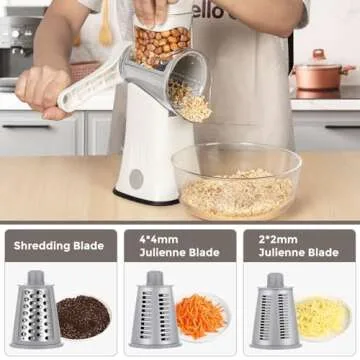 X Home 5-in-1 Rotary Cheese Grater for Kitchen, Upgraded Hand Crank Shredder with Stronger Suction Base & Multifunctional Drum Blades, for Cheese, Vegetables and Nuts, Easy to Use and Clean, White