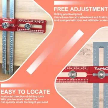 TOOMOD Cabinet Hardware Jig，Adjustable Cabinet Handle Template Tool for Drawer Handles, Pulls, and Knobs with Drilling Depth Gauge (inch & mm), Punch Locator Drill Guide and Alignment Hole