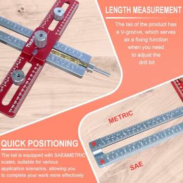 TOOMOD Cabinet Hardware Jig，Adjustable Cabinet Handle Template Tool for Drawer Handles, Pulls, and Knobs with Drilling Depth Gauge (inch & mm), Punch Locator Drill Guide and Alignment Hole