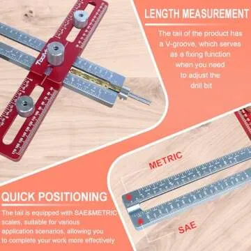 TOOMOD Cabinet Hardware Jig，Adjustable Cabinet Handle Template Tool for Drawer Handles, Pulls, and Knobs with Drilling Depth Gauge (inch & mm), Punch Locator Drill Guide and Alignment Hole