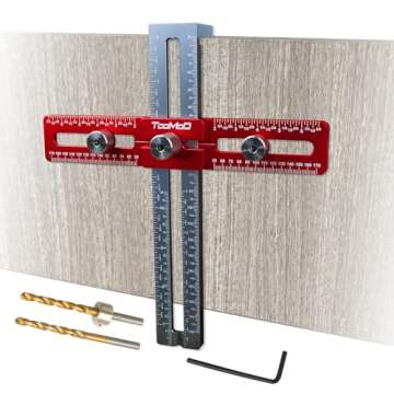 TOOMOD Cabinet Hardware Jig，Adjustable Cabinet Handle Template Tool for Drawer Handles, Pulls, and Knobs with Drilling Depth Gauge (inch & mm), Punch Locator Drill Guide and Alignment Hole