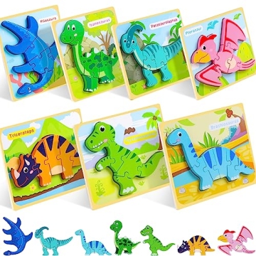 Dinosaur Puzzle Set - 7 Wooden Puzzles for Toddlers Aged 2-4 for Fun & Learning!
