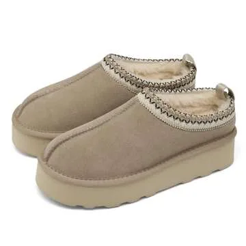 SMajong Women Winter Snow Boots Thickened Flat Boots Fur Lined Warm Durable Shoes Home Slippers Casual Shoes Beige 10.5 US (sole size 43)