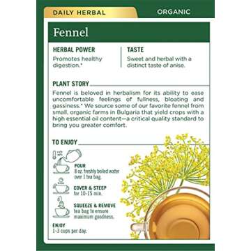 Traditional Medicinals Organic Fennel Herbal Tea, Promotes Digestive Health, (Pack of 1) - 16 Tea Ba...