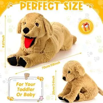 Civaner 2 Pcs Dog Stuffed Animals Plush Soft Cuddly Golden Retriever Plush Toys Large Stuffed Animals Puppy Dog Toy for Birthday Party, 27.6 Inch and 13.8 Inch