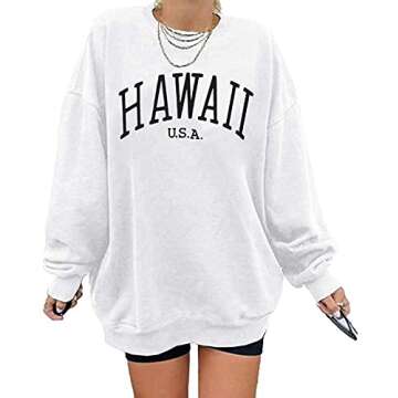 Women's Oversized Sweatshirt HAWAII USA Crewneck Long Sleeve Casual Loose Pullover Tops