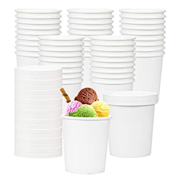 Hedume 60 Pack Paper Ice Cream Cups with 60 Pack Lids, 16 OZ Frozen Dessert Containers with Lids, Co...