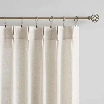 Vision Home Natural Pinch Pleated Semi Sheer Curtains Textured Linen Blended Light Filtering Window Curtains 84 inch for Living Room Bedroom Patio Pinch Pleat Drapes with Hooks 1 Panel 84" Wx84 L
