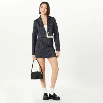 The Drop Women’s Caen Mini Skirt in Navy Pinstripe