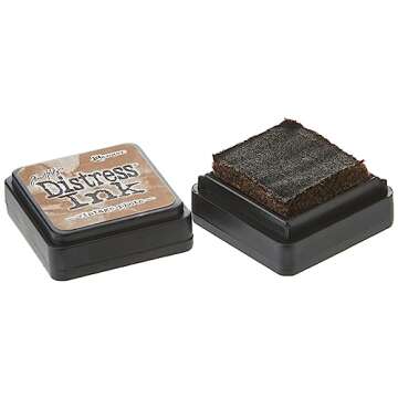 Ranger THoltz Ink Set 3 Tim Holtz Distress InkSet, Mini (Four 1x1 inch Pads), Antique Linen, Vintage Photo, Walnut Stain, and Black Soot, 4 Count
