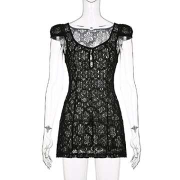 Women Lace Short Bodycon Dresses Vintage Ruffle A-Line Mini Dress Elegant Backless White Sundress Y2K Clubwear