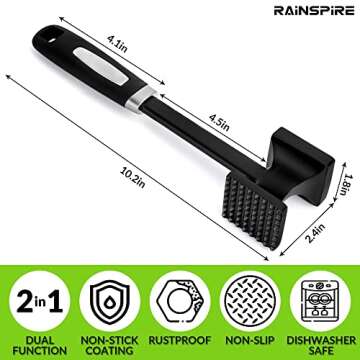 Rainspire Heavy Duty Meat Tenderizer Hammer - Versatile Kitchen Essential for Perfectly Prepared Mea...
