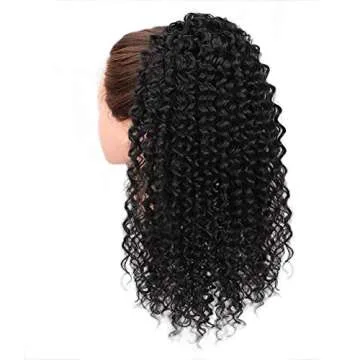 Vigorous Drawstring Curly Ponytail Extension for African Women Short Afro Kinky Ponytail Extension.(1B)