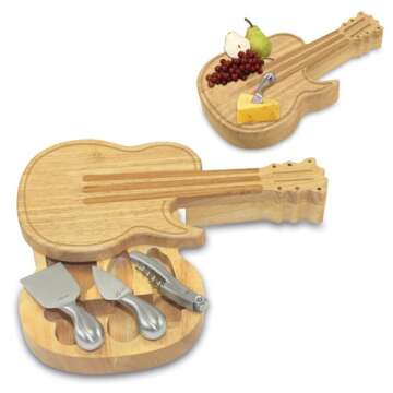 TOSCANA - a Picnic Time brand Guitar Cheese Board & Knife Set, Novelty Charcuterie Board Set with Cheese Knifes, Cheese Boards Charcuterie Boards, Serving Platter, (Bamboo)