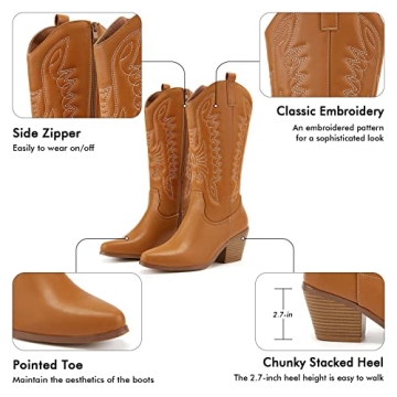 Trendy TINSTREE Embroidered Cowboy Boots for Ladies
